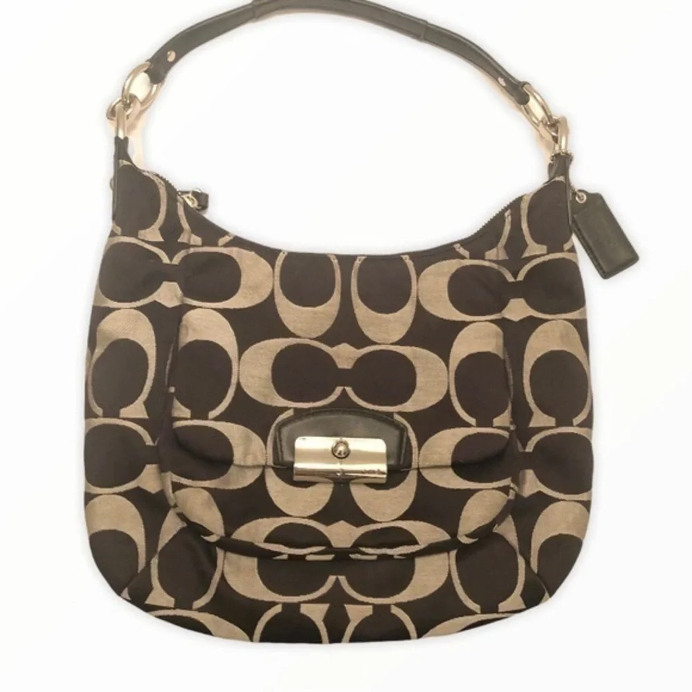 Coach Kirsten signature c black gray hobo bag